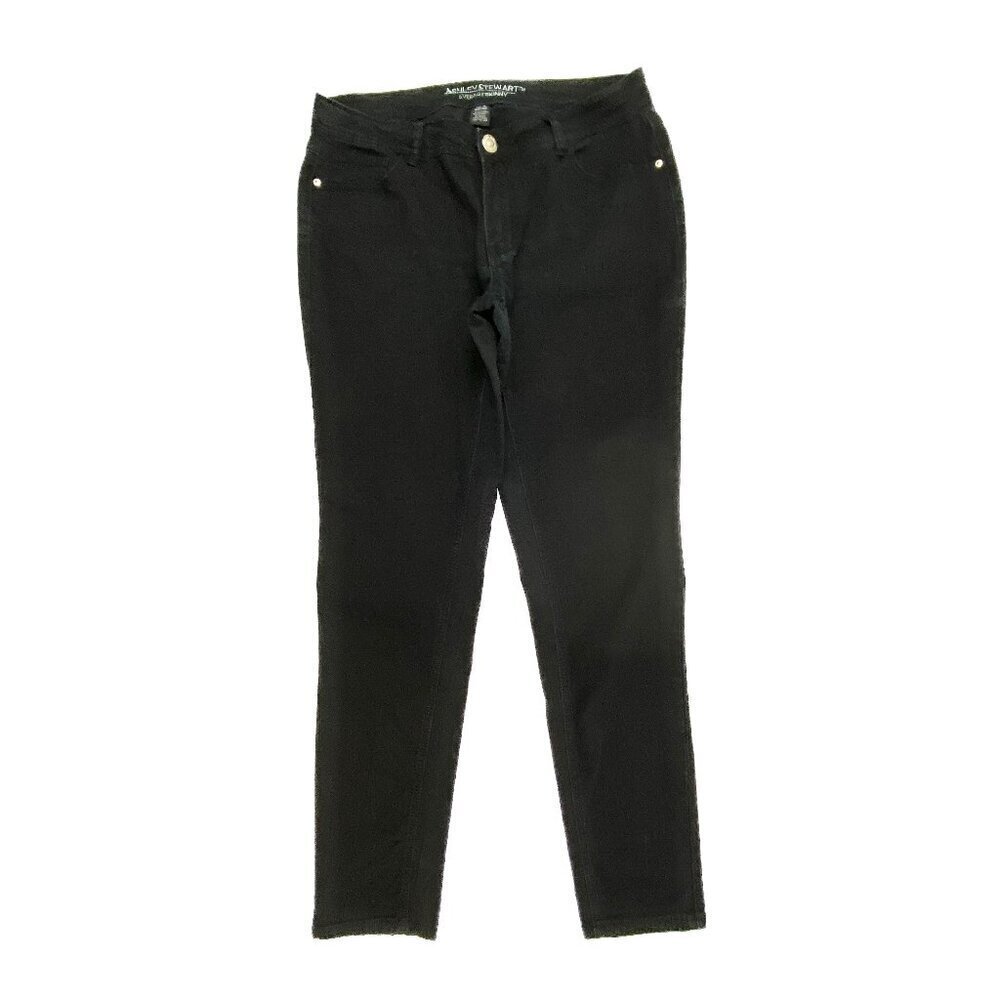Ashley Stewart Skinny Jeans Women 12 Black Mid Rise Denim 5-Pocket Classic